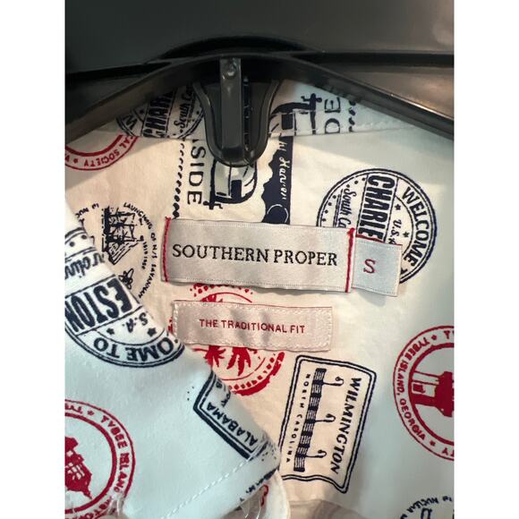 Southern Proper size small men’s button down shirt with postage stamps - Picture 2 of 3